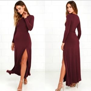 Lulus Maxi Dress Long Sleeve Slit Red Swept Away Small